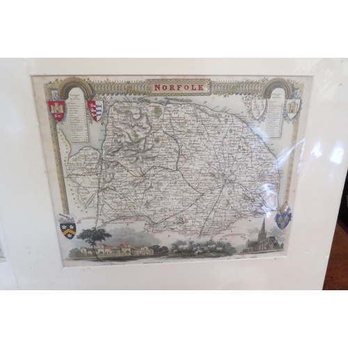 1088 - Two Circa 1840/50 Thomas Moule maps of Suffolk and Norfolk, 20cm x 26cm image sizes