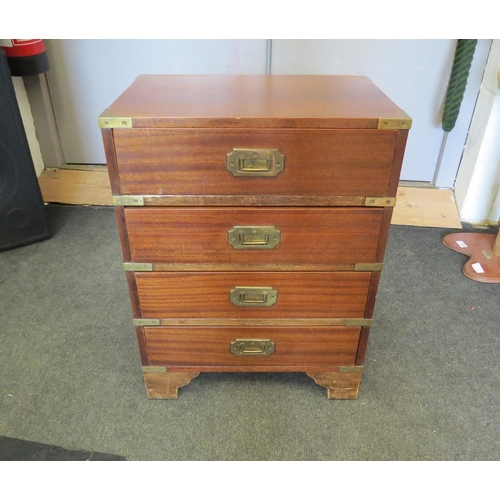 1101 - A reproduction campaign style brass bound mahogany chest of four drawers, inset handles, 63cm tall x... 