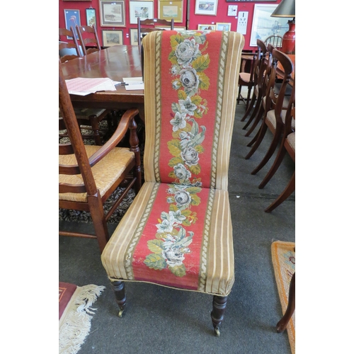 1116 - A Victorian high back nursing chair, needlepoint and beadwork floral design upholstery, turned suppo... 