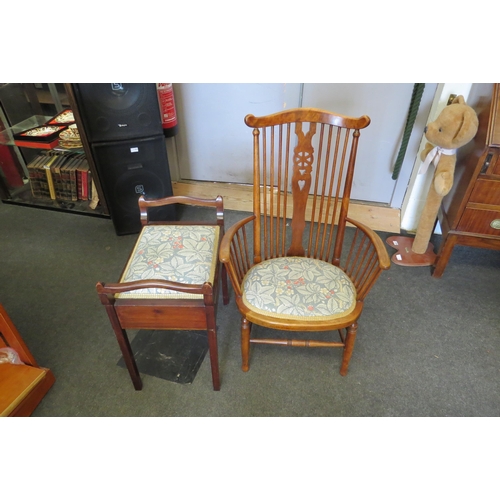 1129 - A music stool and armchair with matching upholstery