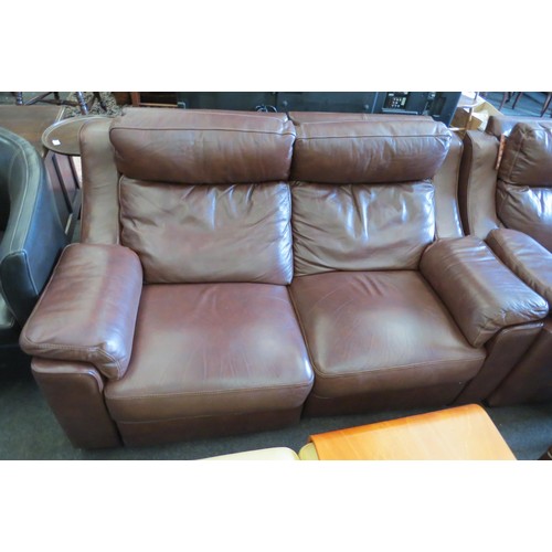 1145 - A brown leather reclining two seater sofa    (R) £50