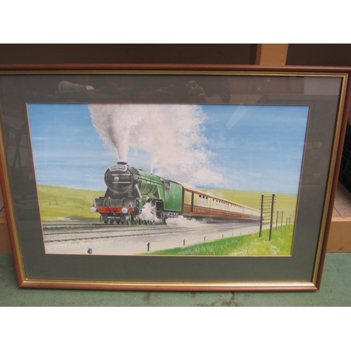 8133 - A framed and glazed oil on board depicting LNER locomotive 'The Yorkshire Pullman', signature bottom... 