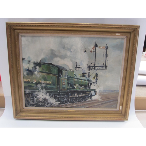 8136 - DAVID LOCKHURST (XX) An ornate framed oil on board of a steam train. Signed bottom right. Image size... 