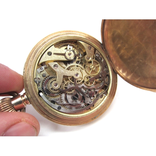 8140 - A gold filled chronograph pocket watch with two subsidary dials and miles per hour marked around the... 