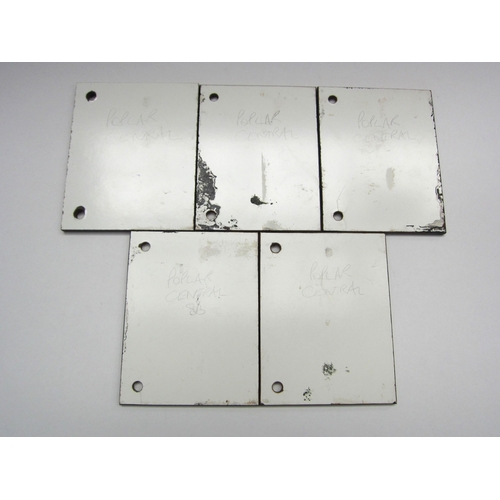 8141 - Five square traffolyte signal lever plates, marked Poplar Central to reverse