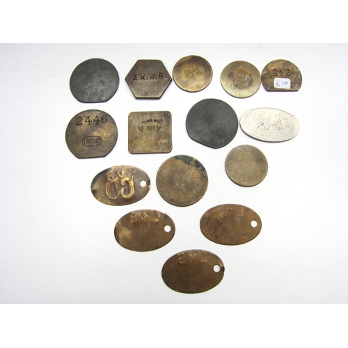 8144 - A quantity of twelve brass pay checks and tokens mostly relating to LMS, LM&SR and Carlisle Railway,... 