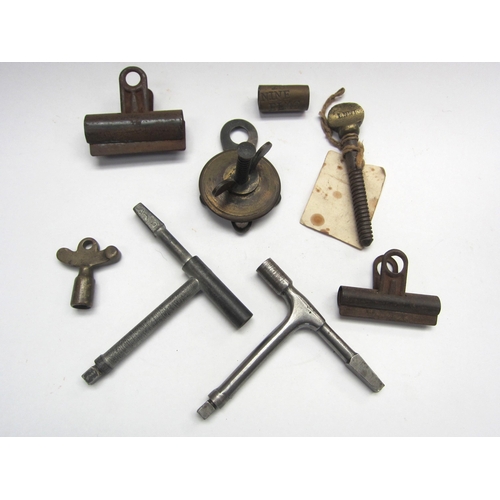 8155 - A quantity of railway stationary and metal items including GER clipboard holder, door keys and a sig... 