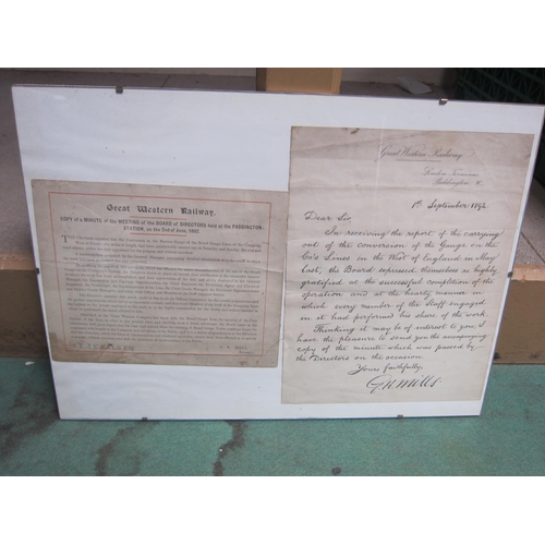 8173 - A letter dated 1st September 1892 and accompaying shareholders meeting memo praising GWR railway sta... 