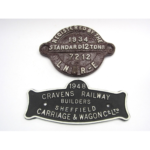 8175 - Two iron wagon plates - Cravens Railway Builders 1948 and LNER Standard 12 tons