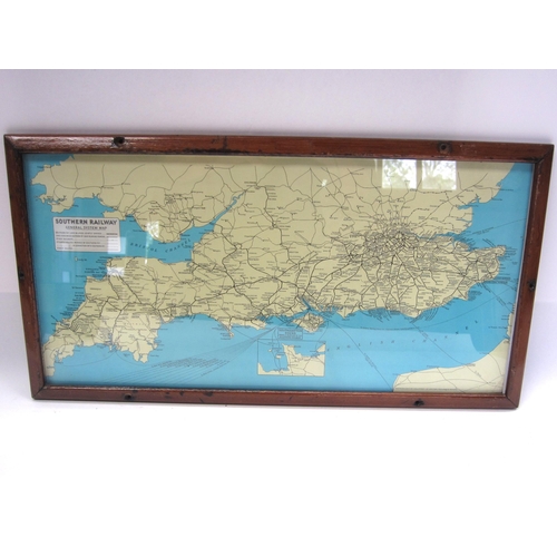 8189 - A framed and glazed Southern Region General System map 53.5 x 28.5cm