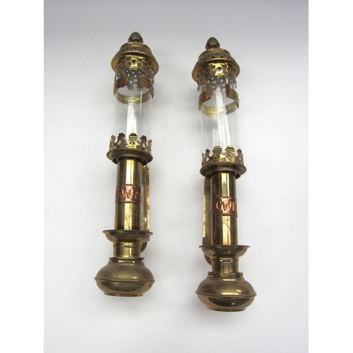 8198 - A pair of candle burning carriage lamps, stamped GWR