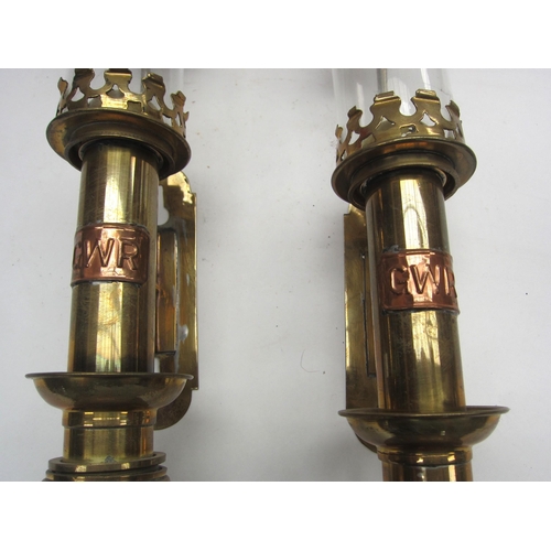 8198 - A pair of candle burning carriage lamps, stamped GWR