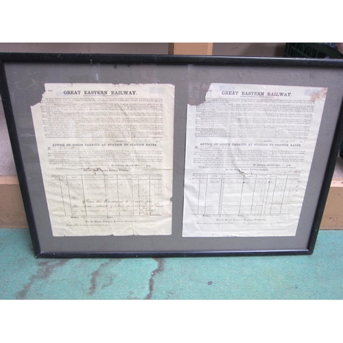 8203 - Two framed and glazed displays of railway paperwork relating to RAF Warrants and GER goods handling ... 