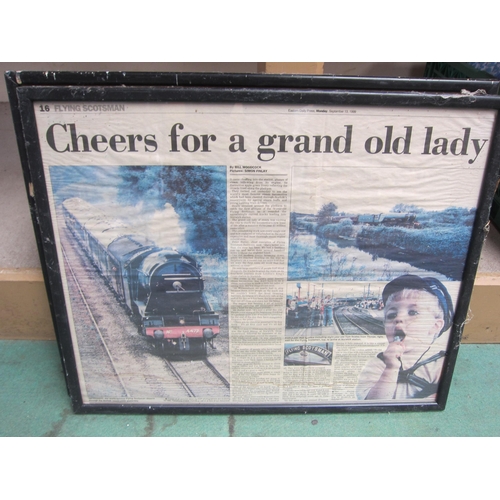 8214 - Two framed and glazed newspaper cuttings of Steam Locomotive related articles including The Flying S... 