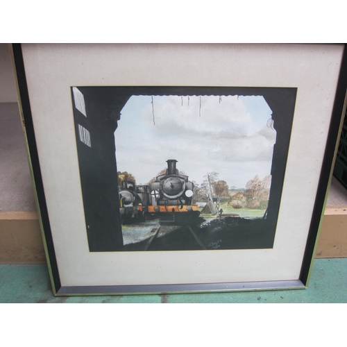 8218 - WENDY DILLY (XX) A framed and glazed watercolour of an engine yard with steam engines. Signed and da... 