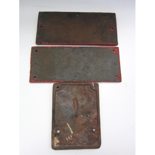 8219 - Three cast Polish Railway locomotive cabside plates, TY43, TK t48 and crest, longest 38cm