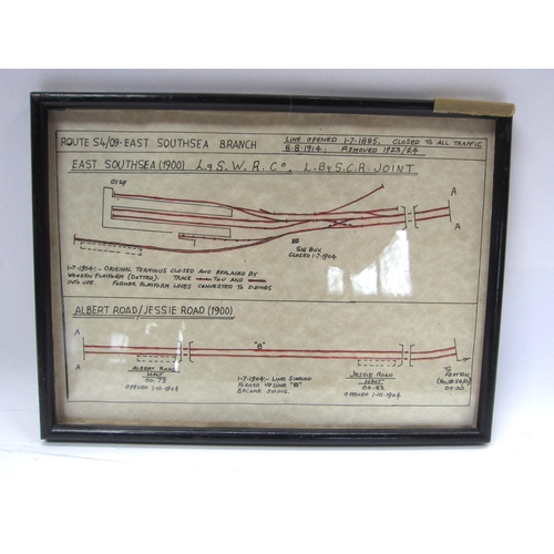 8225 - A framed and glazed LSWR and LB&SCR Joint track plans for East Southsea and Albert Road/Jessie Road,... 