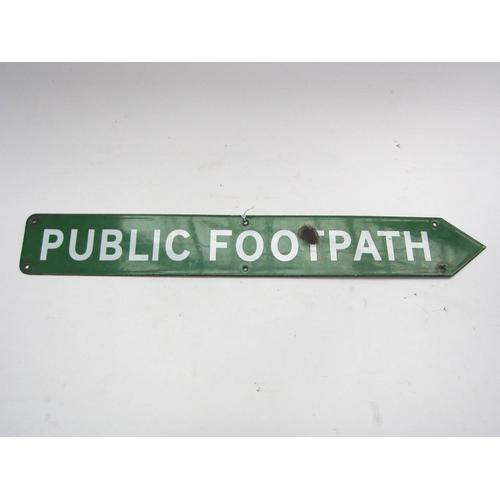 8231 - An enamel green painted Public Footpath sign with arrow end, 55.5cm long