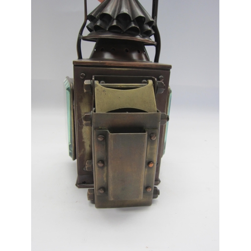 8232 - A set of three copper traction engine lamps, front pair with flared bulbous lenses and L/H and R/H s... 