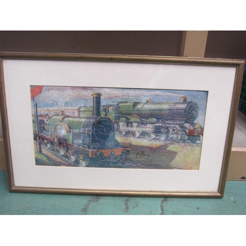 8233 - A framed and glazed 175 piece GWR jigsaw puzzle 'Locomotives Old and New', 67 x 41cm    (E) £15-20  ... 