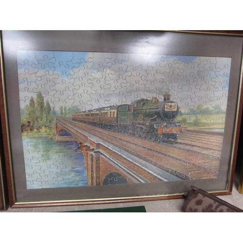 8239 - A framed and glazed 200 piece GWR jigsaw puzzle 'The Cheltenham Flyer, incomplete, frame and glass a... 