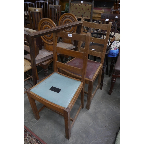 2180 - A pair of oak dining chairs and clothes drying rack