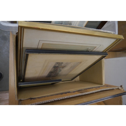 2387 - A box of pictures and prints, boats, church, unframed prints etc