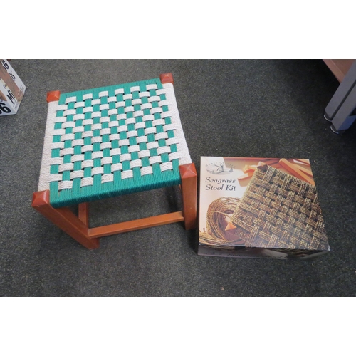 1219 - A boxed seagrass stool kit, together with a ready made seagrass stool