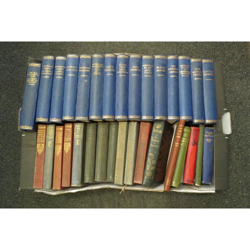 1221 - A box of volumes including a set of Dickens books, Charlotte Bronte, Jane Ayre, etc.