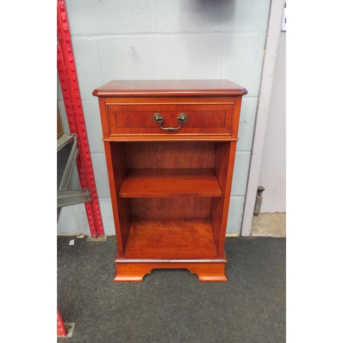 1234 - A Georgian style crossbanded yew hallway bookshelf with single drawer over bracket feet, 77cm tall  ... 