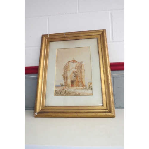 1236 - An Edwardian watercolour of ruins, framed and glazed, 33cm x 23cm    (R) £15