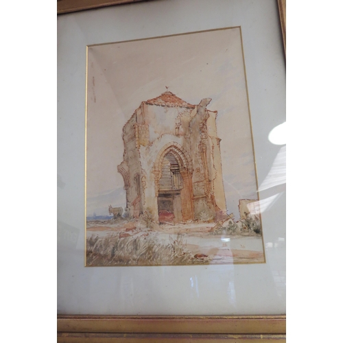 1236 - An Edwardian watercolour of ruins, framed and glazed, 33cm x 23cm    (R) £15