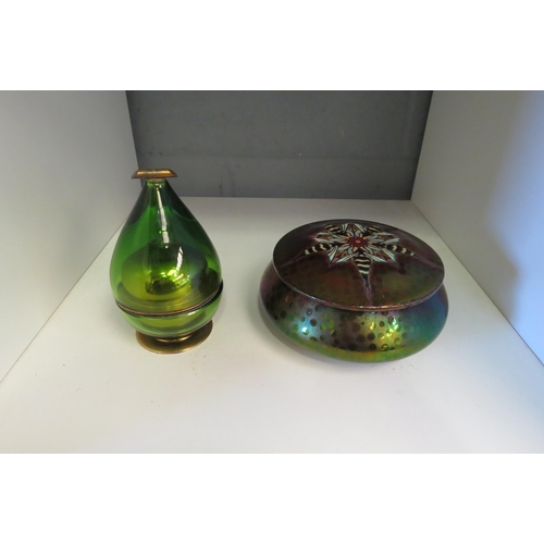 1244 - A French lighter and an iridescent lidded pot (2)   (R) £60