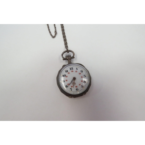 1306 - A French silver lady's fob watch with foliate engraved back