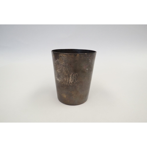 1313 - A Victorian silver beaker, monogrammed, 9.5cm tall