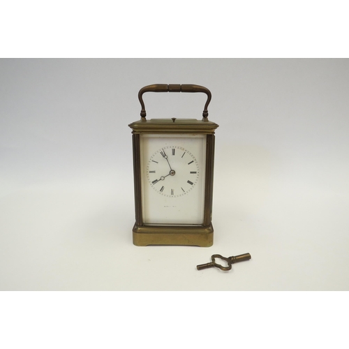 1325 - A late 19th / early 20th Century brass repeating carriage clock, Japy Freres movement, 14cm high