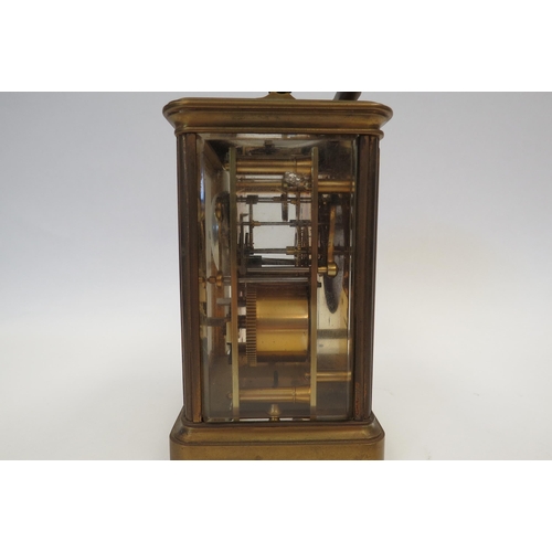 1325 - A late 19th / early 20th Century brass repeating carriage clock, Japy Freres movement, 14cm high