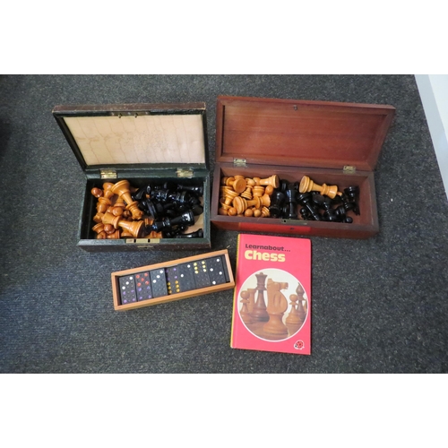 1383 - Two chess sets including boxwood and ebony and dominoes