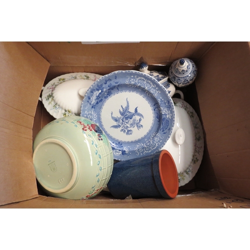 1395 - A box of ceramics including Denby butter dish, utensils holder, Minton 