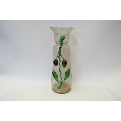 1417 - An art glass vase, iridescent with applied fruit decoration, 36cm high         (E) £8-15