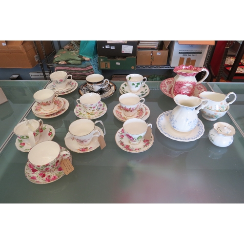 1441 - A selection of mainly teacups and saucers, some trios, including Colclough, Queen's, Duchess and Max... 