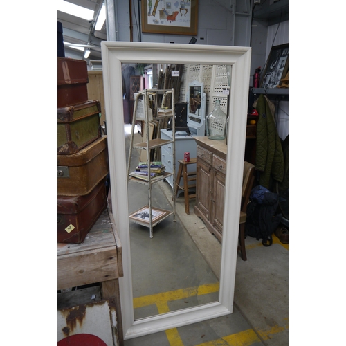 2055 - A white painted rectangular wall mirror 166cm x 74cm