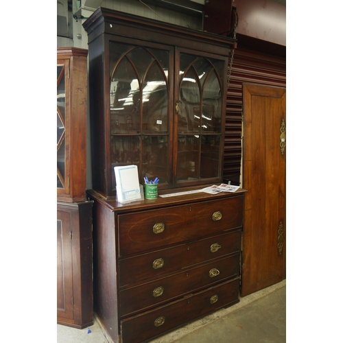 2097 - A Georgian mahogany secretaire glazed bookcase, base a/f