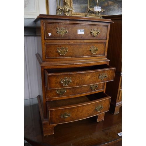 2115 - A five drawer burr walnut miniature chest on chest