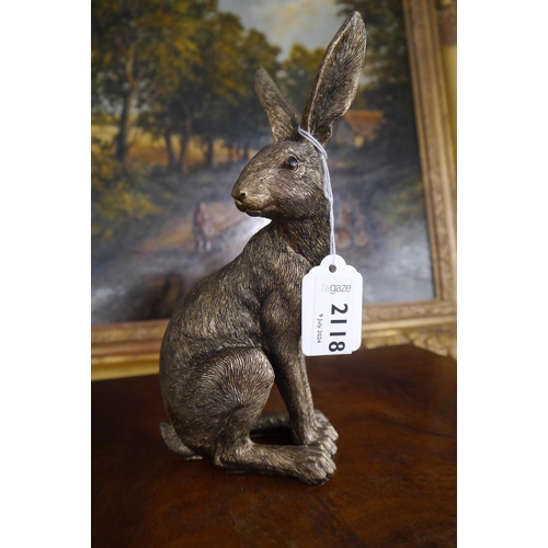 2118 - A resin bronze sitting hare   (R)