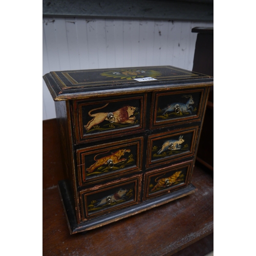 2139 - An Indian painted six drawer chest depicting animals