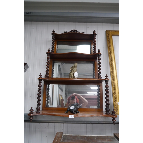 2149 - Victorian walnut mirror backed shelves with barley twist supports   (R) £80