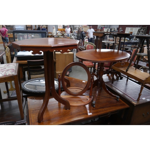 2167 - An octagonal top occasional table on tripod legs, modern wine table and mirror (3)