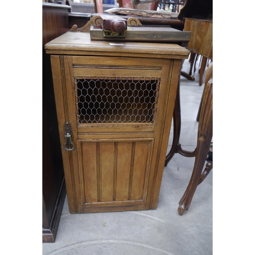 2172 - An Edwardian ash cupboard with mesh door