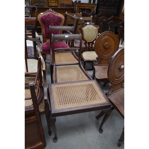 2182 - Two regency mahogany chairs with cane seats and a 1930s stool   (E) £5-10